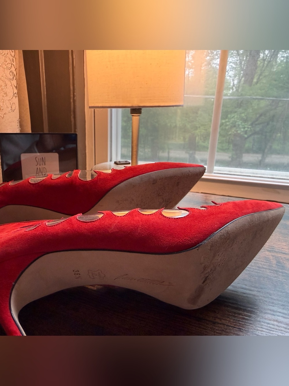 Brian Atwood Red Pointed-Toe Stiletto Heels with Flame Cutouts - Picture 3 of 4